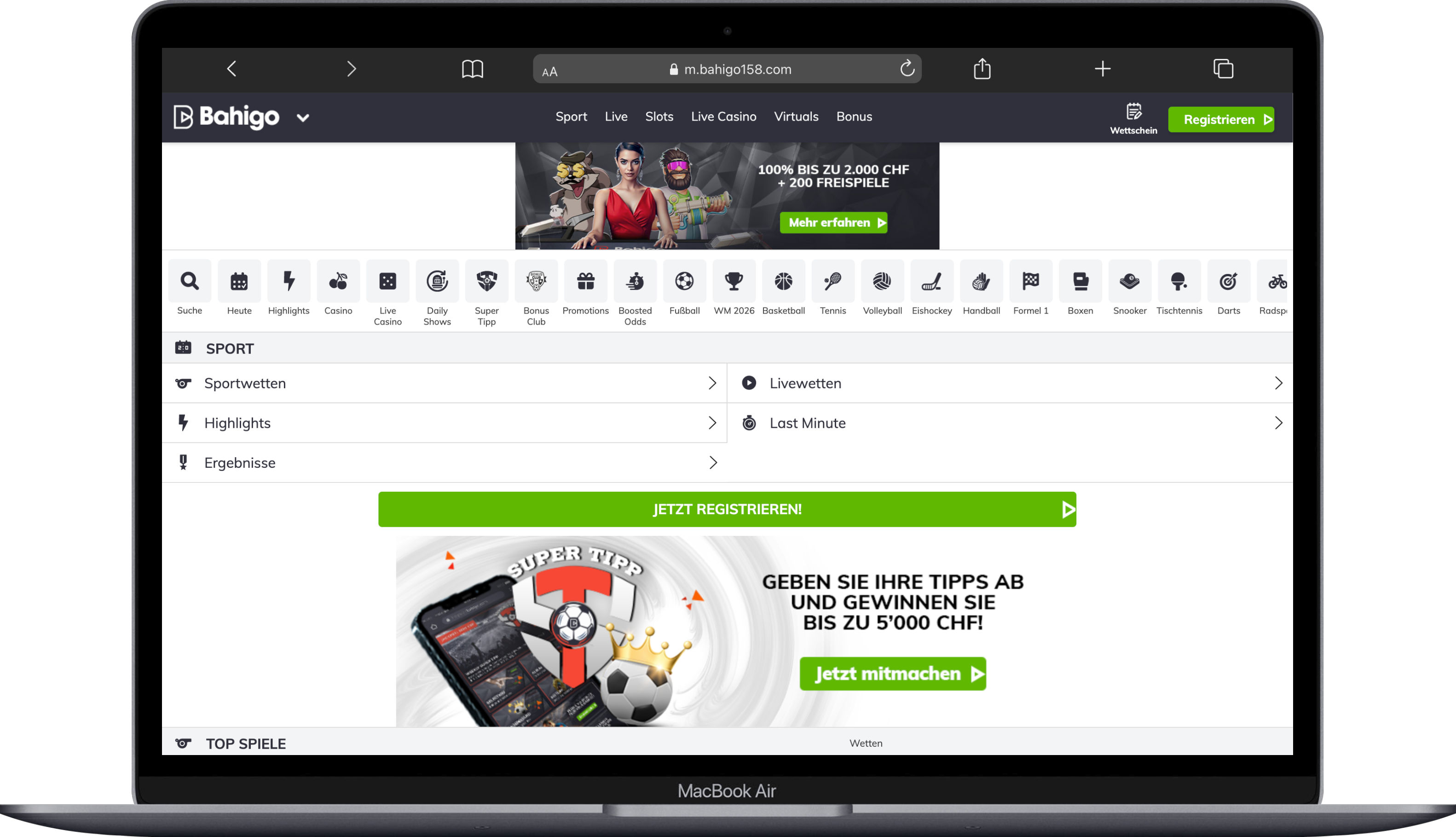 Bahigo Sportwetten Startseite