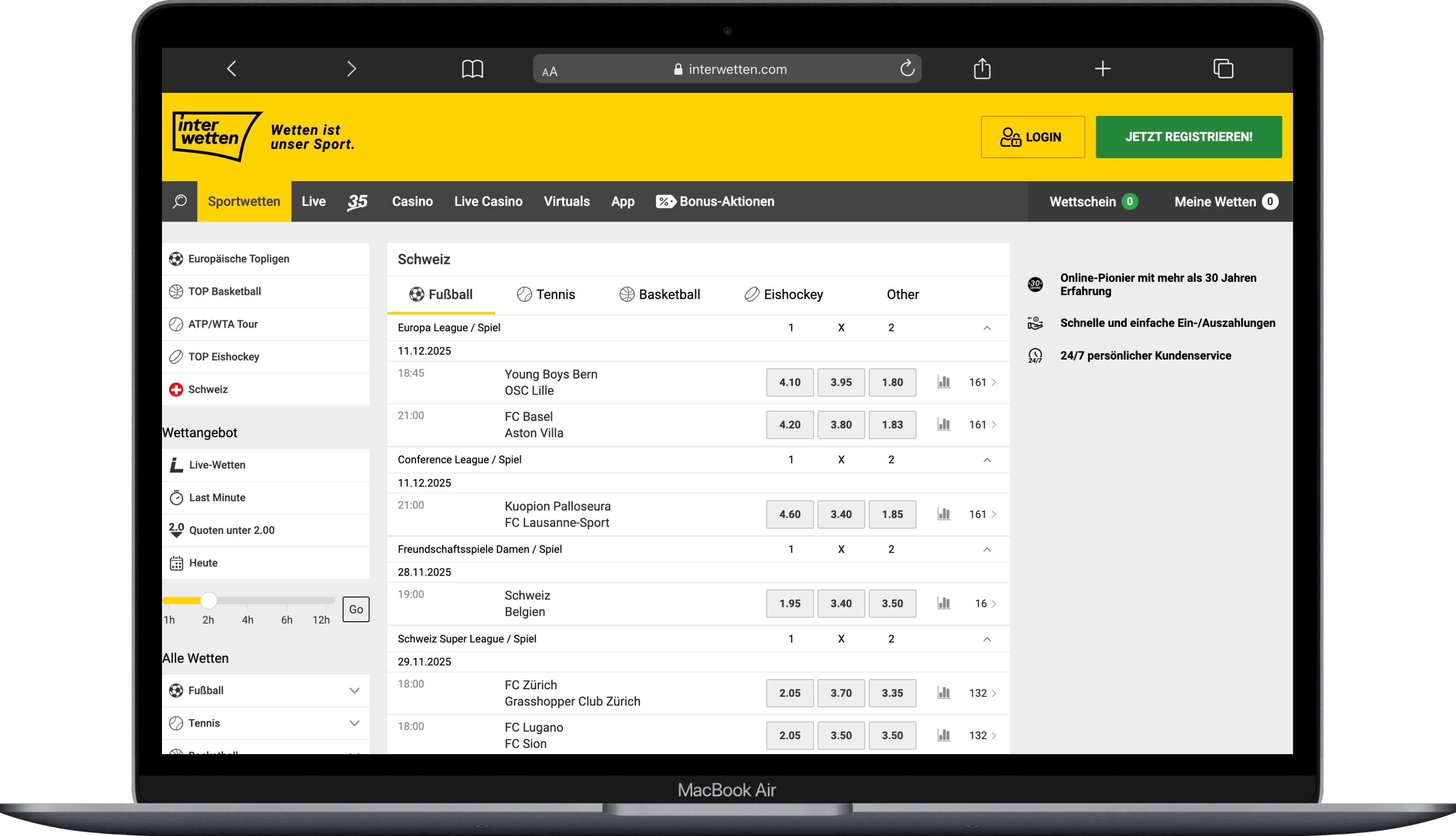 Interwetten Wetten auf die Schweiz