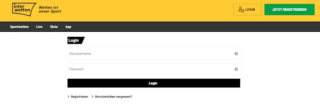 Interwetten Login Maske