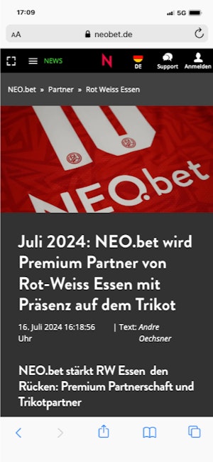 NEO bet ist bis 2025 Partner von Rot Weiss Essen