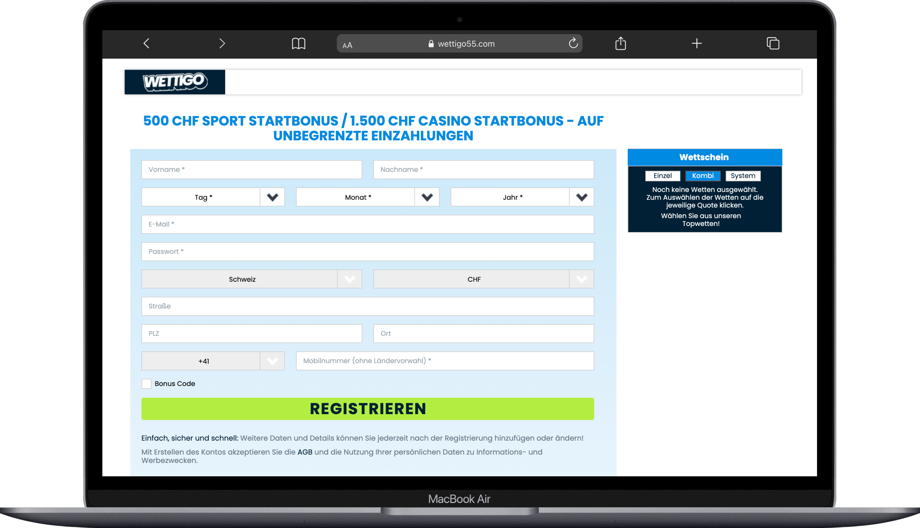 Wettigo Sportwetten Bonus Schweiz